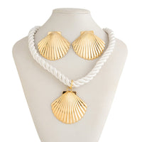 Thumbnail for Boho Gold Silver Plated Shell Pendant Necklace Earrings Set - ArtGalleryZen