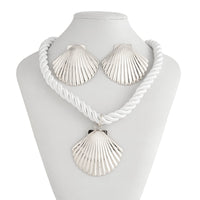 Thumbnail for Boho Gold Silver Plated Shell Pendant Necklace Earrings Set - ArtGalleryZen