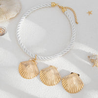 Thumbnail for Boho Gold Silver Plated Shell Pendant Necklace Earrings Set