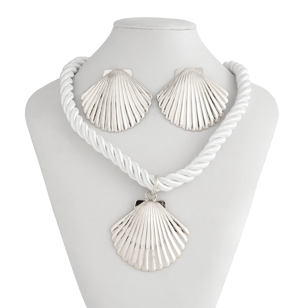 Boho Gold Silver Plated Shell Pendant Necklace Earrings Set