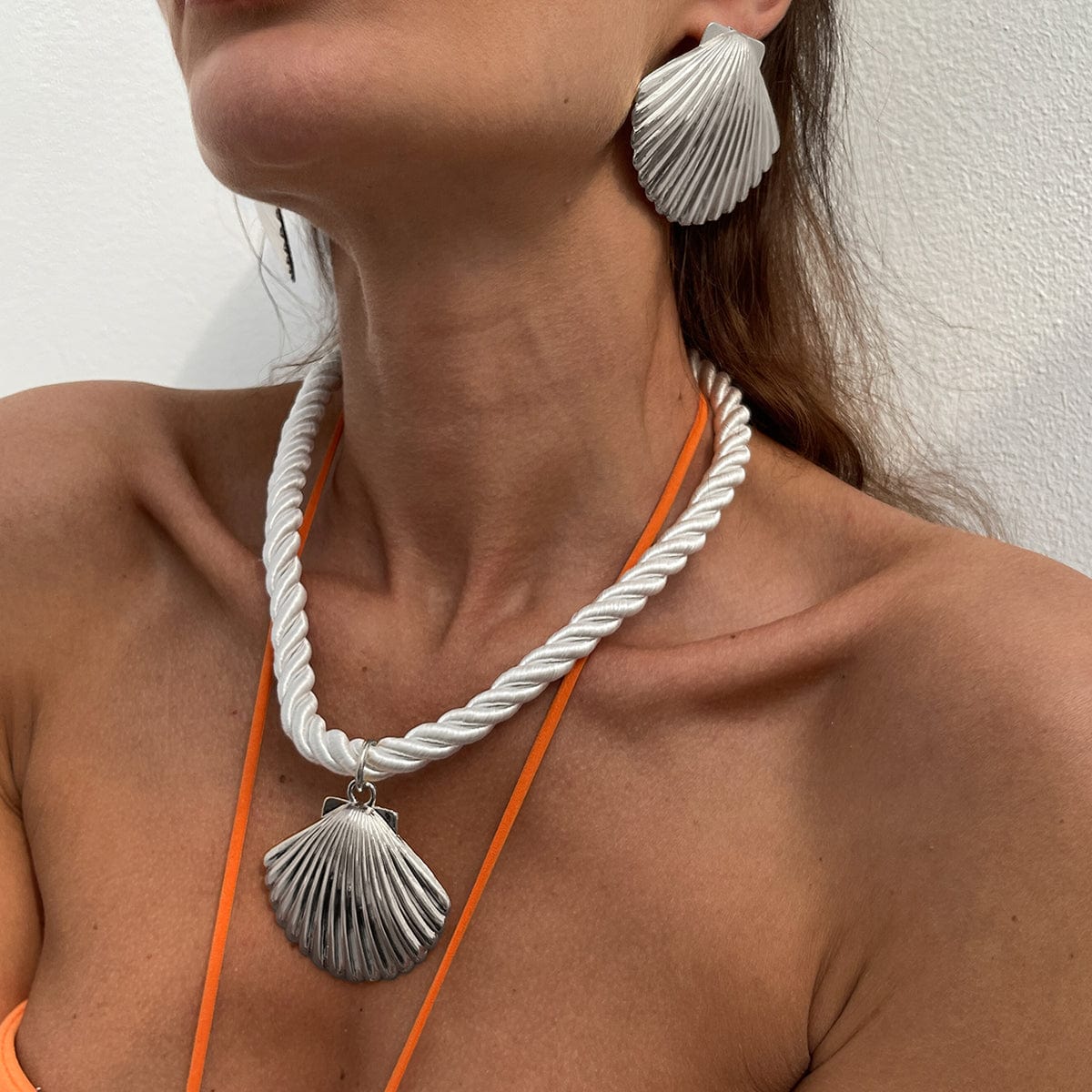 Boho Gold Silver Plated Shell Pendant Necklace Earrings Set