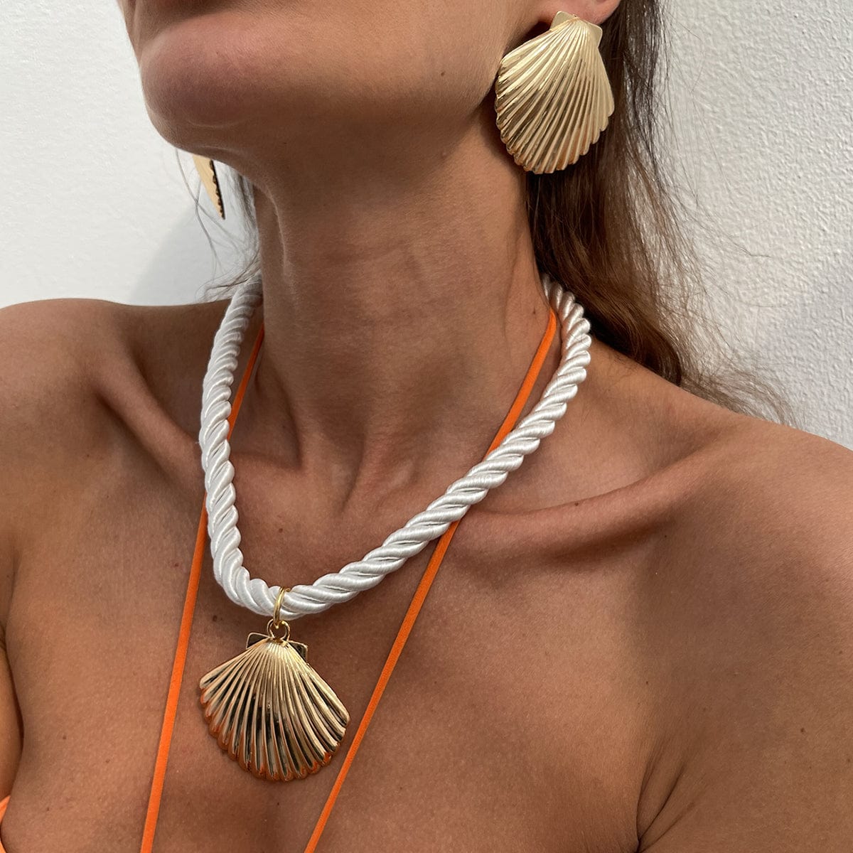 Boho Gold Silver Plated Shell Pendant Necklace Earrings Set