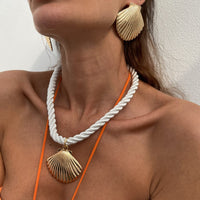 Thumbnail for Boho Gold Silver Plated Shell Pendant Necklace Earrings Set