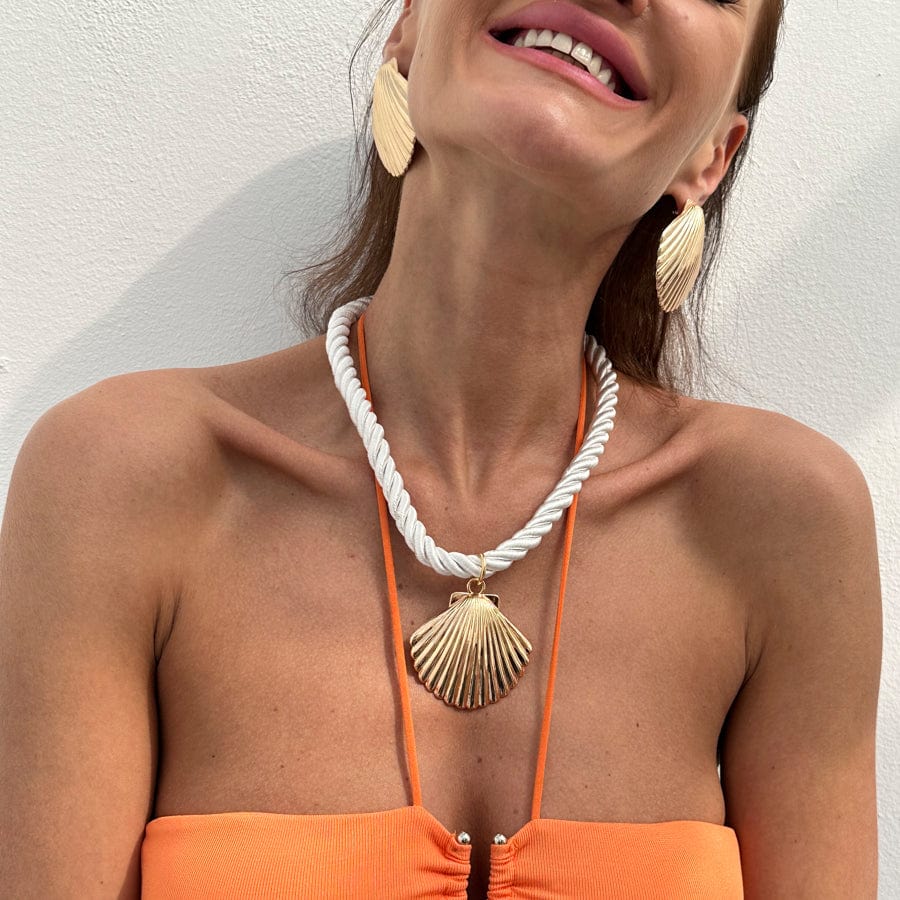 Boho Gold Silver Plated Shell Pendant Necklace Earrings Set