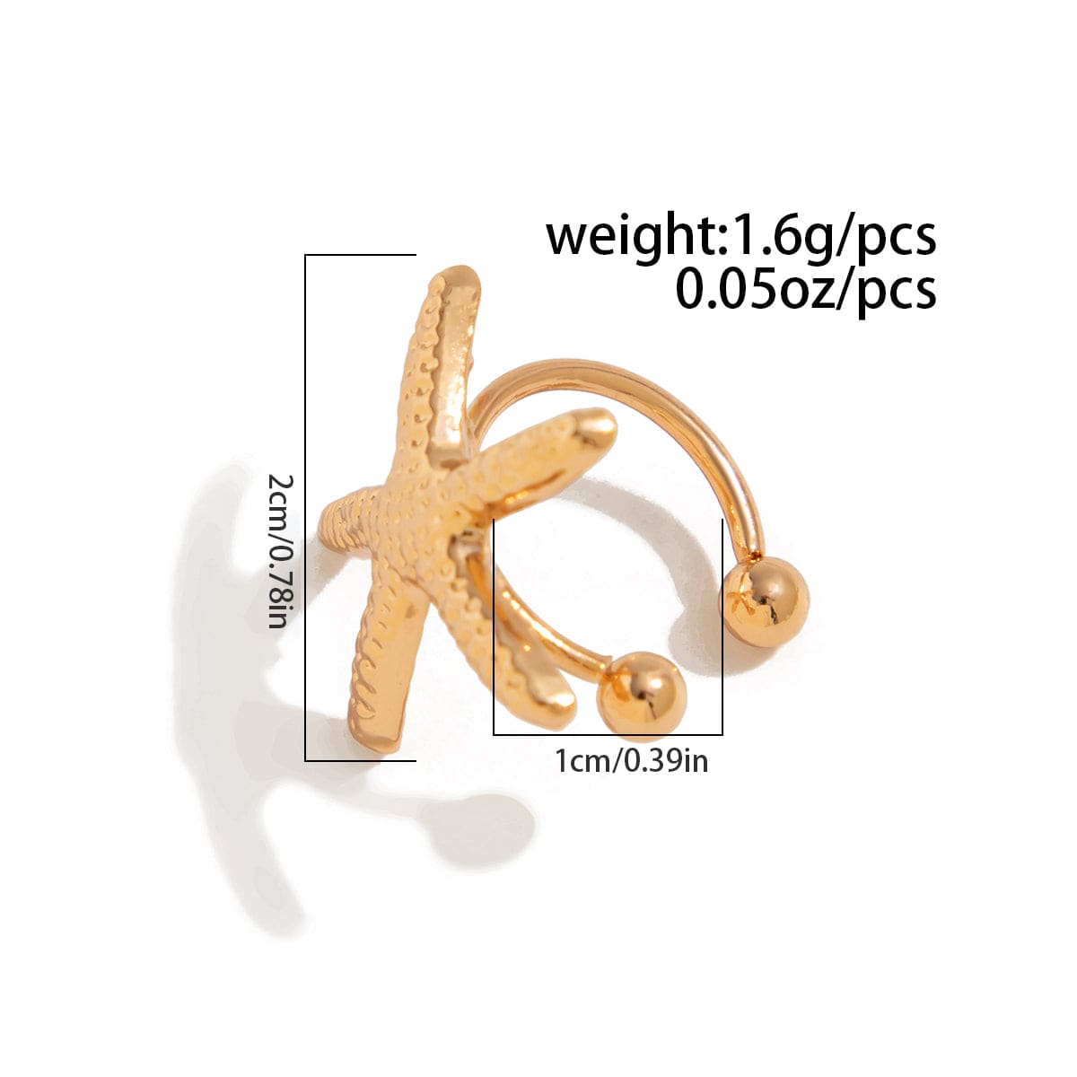 Boho Gold Silver Plated Starfish Ear Cuff Earring - ArtGalleryZen