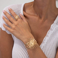 Thumbnail for Boho Gold Silver Plated Sun Open Ring Bangle Bracelet Set - ArtGalleryZen