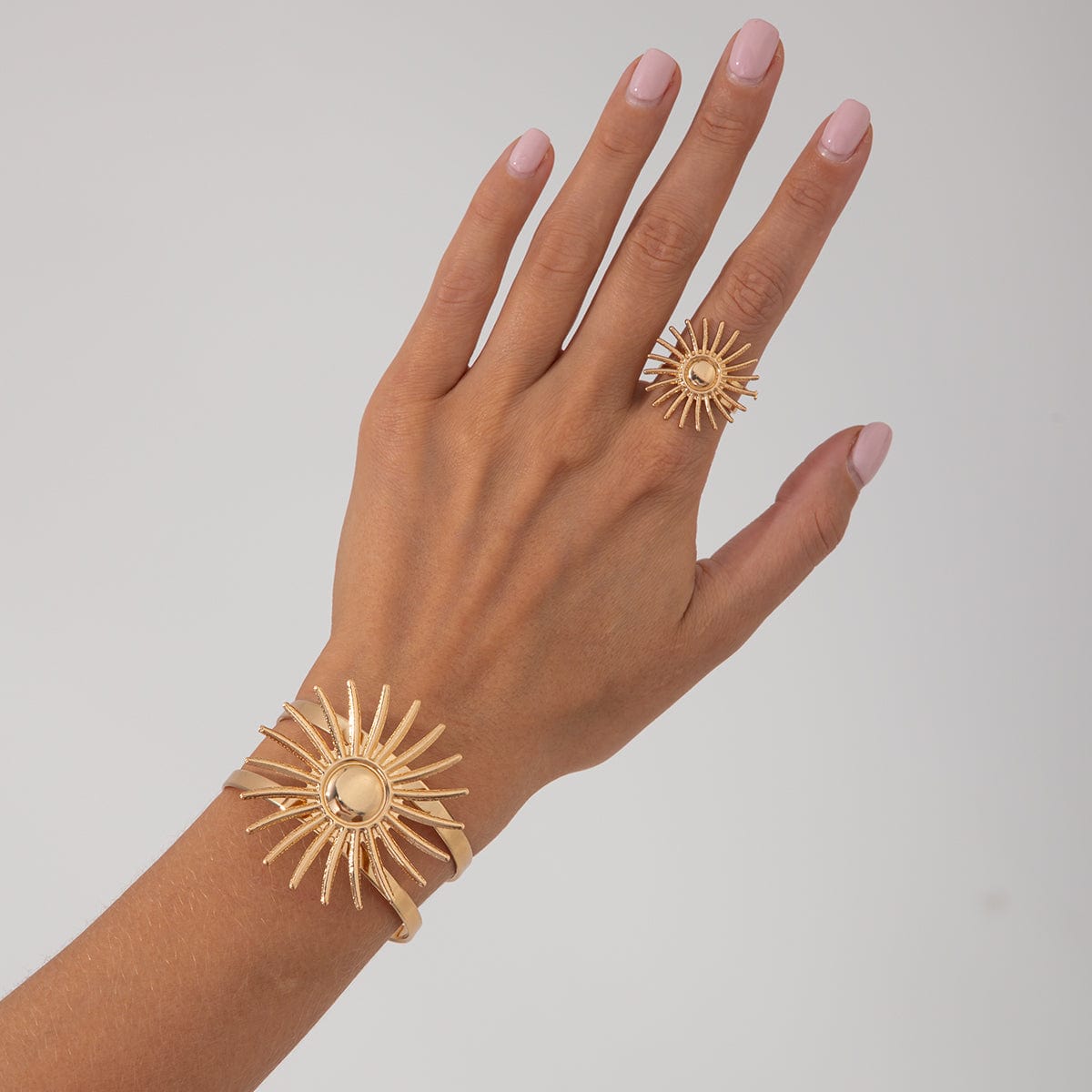 Boho Gold Silver Plated Sun Open Ring Bangle Bracelet Set - ArtGalleryZen