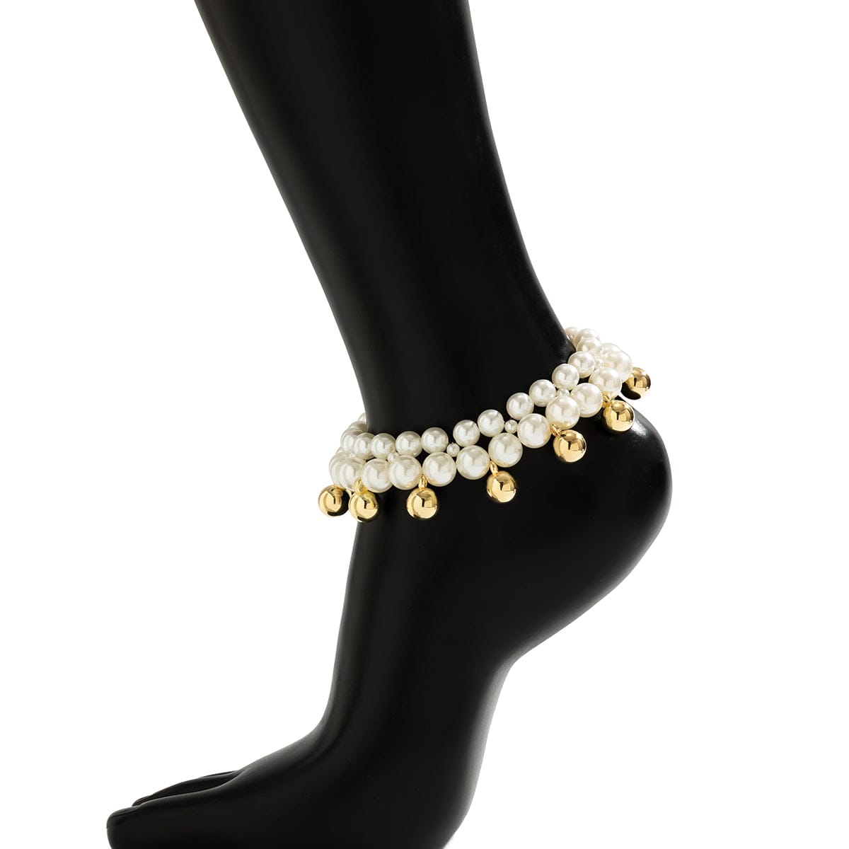 Boho Gold Silver Tone Ball Tassel Pearl Chain Anklet - ArtGalleryZen