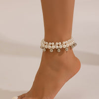 Thumbnail for Boho Gold Silver Tone Ball Tassel Pearl Chain Anklet