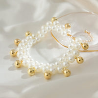 Thumbnail for Boho Gold Silver Tone Ball Tassel Pearl Chain Anklet