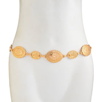 Thumbnail for Boho Gold Silver Tone Carved Flower Oval Disk Waist Chain - ArtGalleryZen