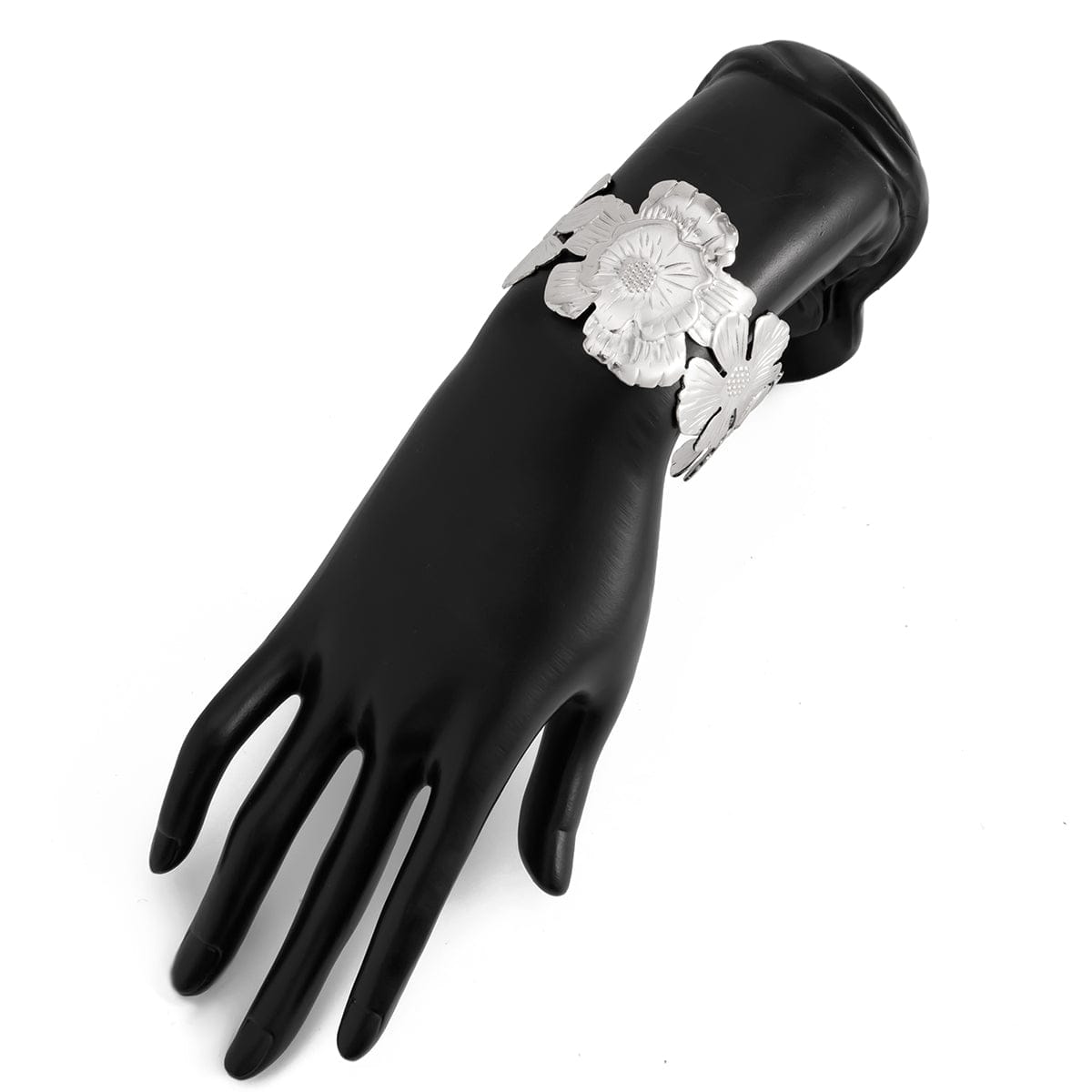 Boho Gold Silver Tone Chunky Flower Bangle Bracelet - ArtGalleryZen