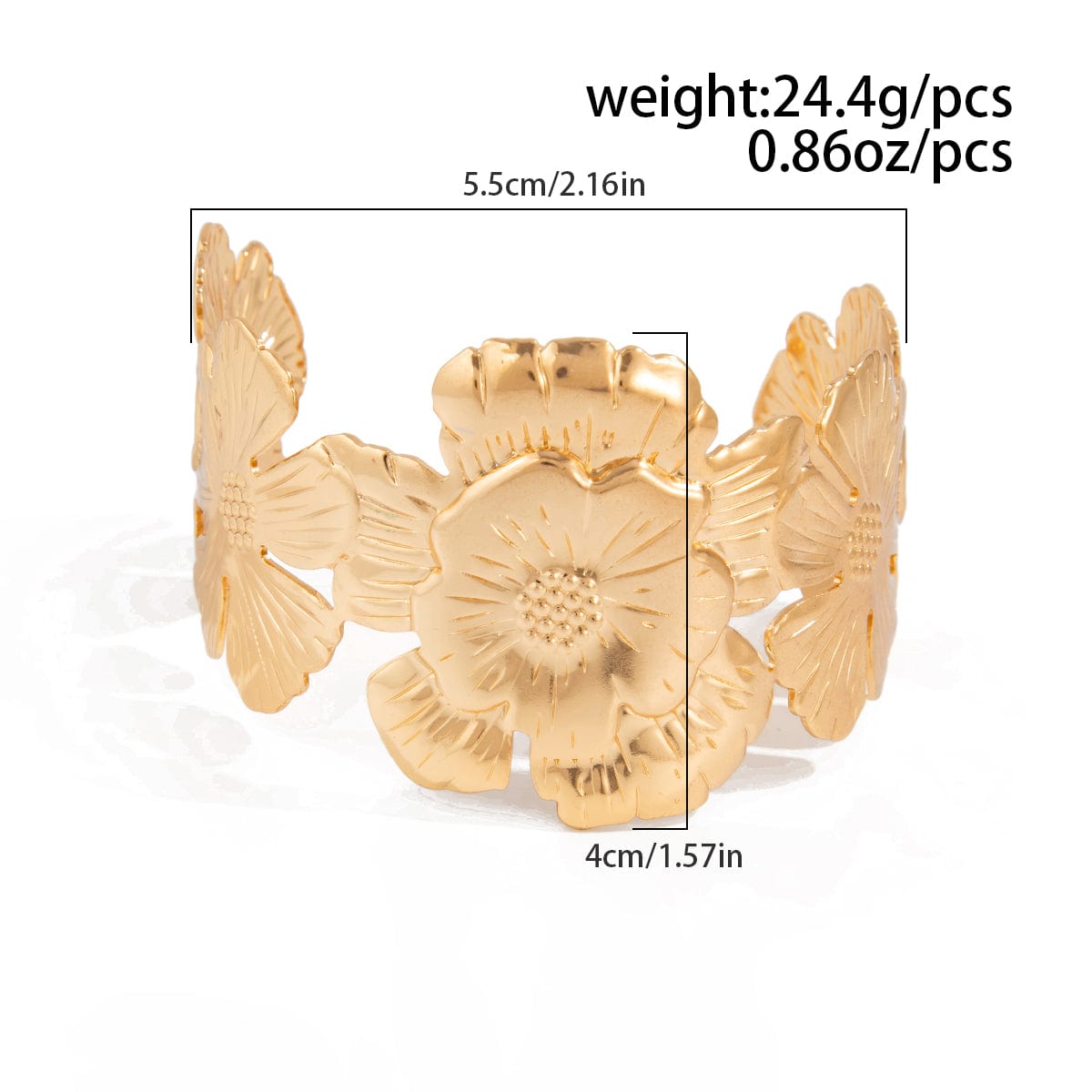 Boho Gold Silver Tone Chunky Flower Bangle Bracelet - ArtGalleryZen