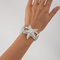 Thumbnail for Boho Gold Silver Tone Shell Starfish Hollow Bangle Bracelet - ArtGalleryZen