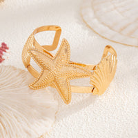 Thumbnail for Boho Gold Silver Tone Shell Starfish Hollow Bangle Bracelet - ArtGalleryZen
