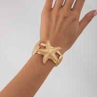 Thumbnail for Boho Gold Silver Tone Shell Starfish Hollow Bangle Bracelet - ArtGalleryZen