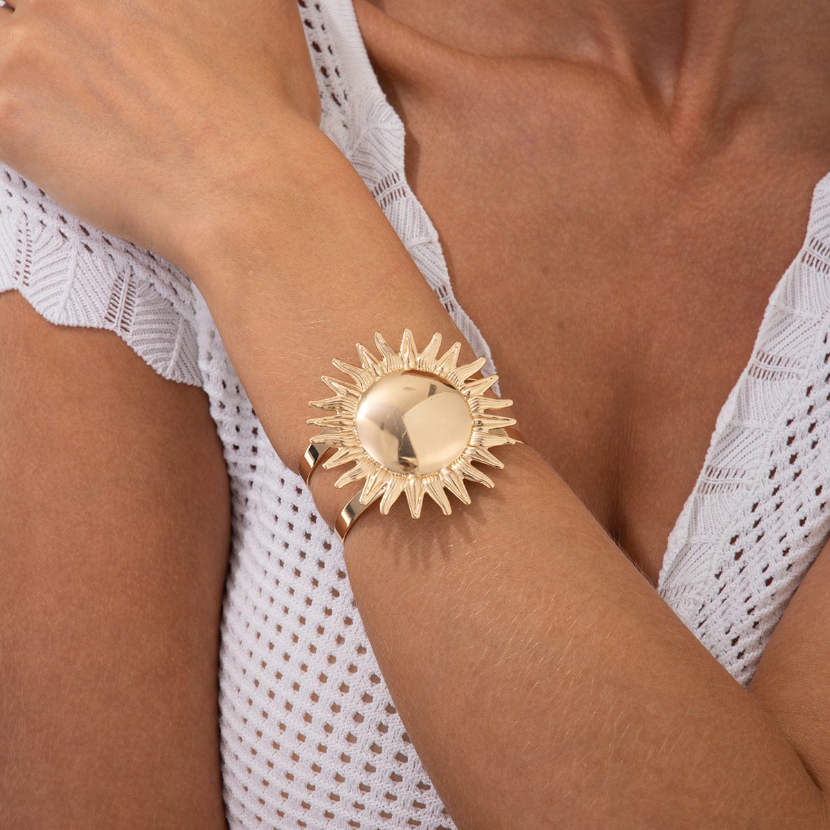 Boho Gold Silver Tone Sun Arm Cuff - ArtGalleryZen