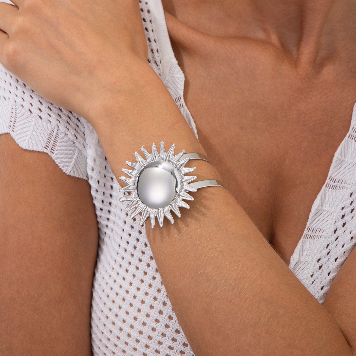 Boho Gold Silver Tone Sun Arm Cuff - ArtGalleryZen