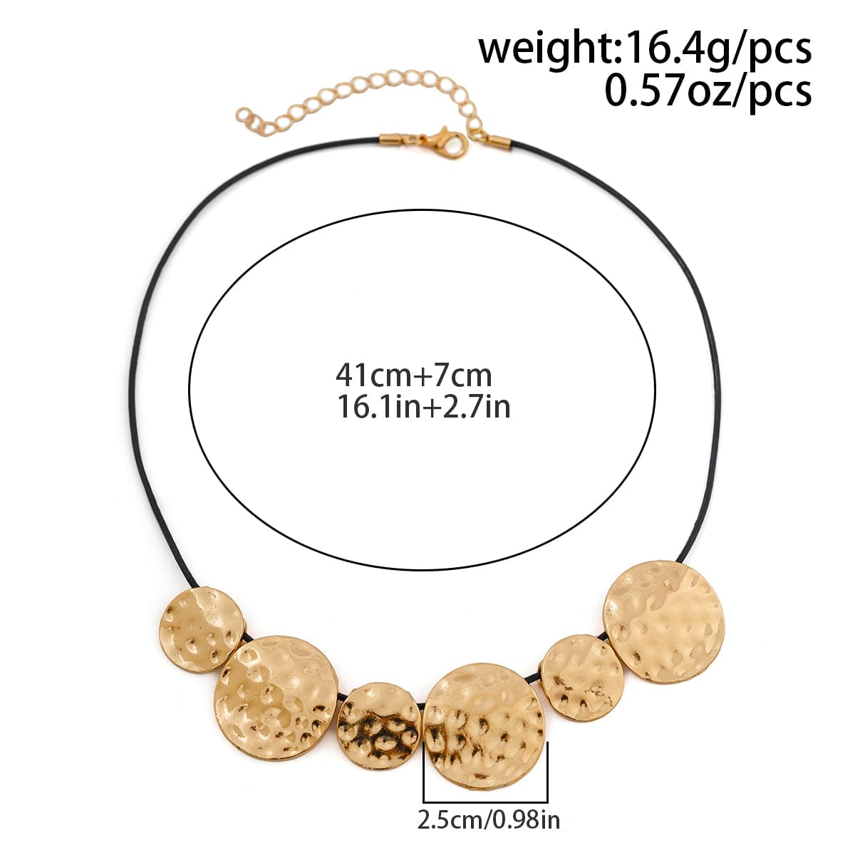 Boho Gold Silver Tone Textured Discs Wax Cord String Necklace