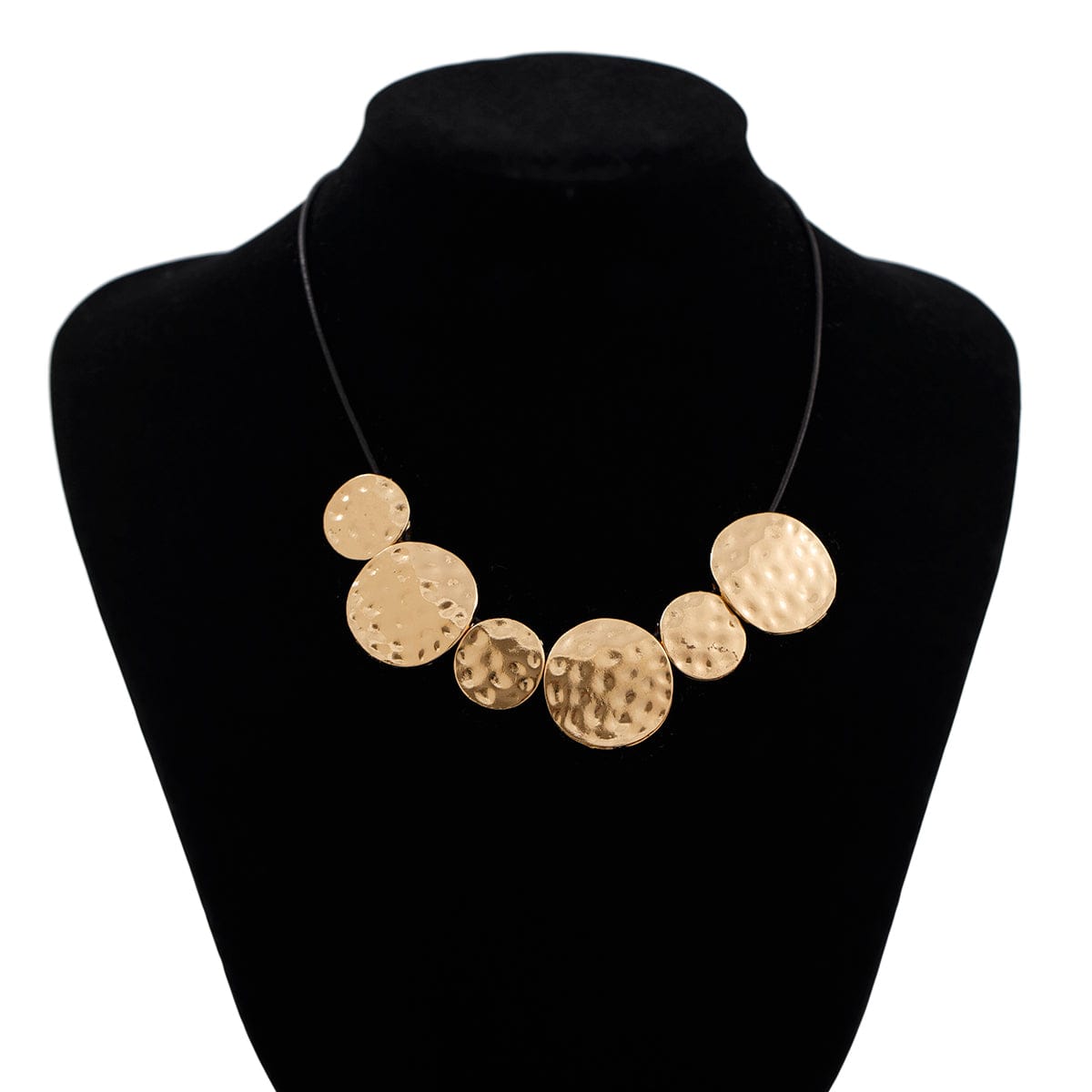 Boho Gold Silver Tone Textured Discs Wax Cord String Necklace