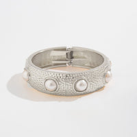 Thumbnail for Boho Gold Silver Tone Textured Pearl Bangle Bracelet