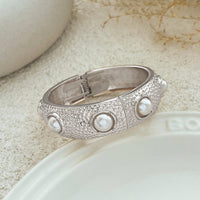 Thumbnail for Boho Gold Silver Tone Textured Pearl Bangle Bracelet