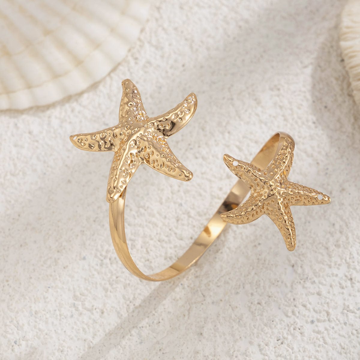 Boho Gold Silver Tone Textured Starfish Arm Cuff - ArtGalleryZen
