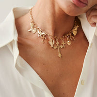 Thumbnail for Boho Gold Tone Cross Cactus Cowboy Hat Charm Necklace - ArtGalleryZen