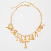 Thumbnail for Boho Gold Tone Cross Cactus Cowboy Hat Charm Necklace - ArtGalleryZen