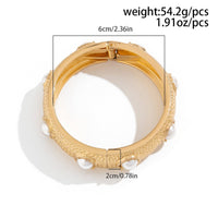 Thumbnail for Boho Gold Tone Textured Pearl Bangle Bracelet