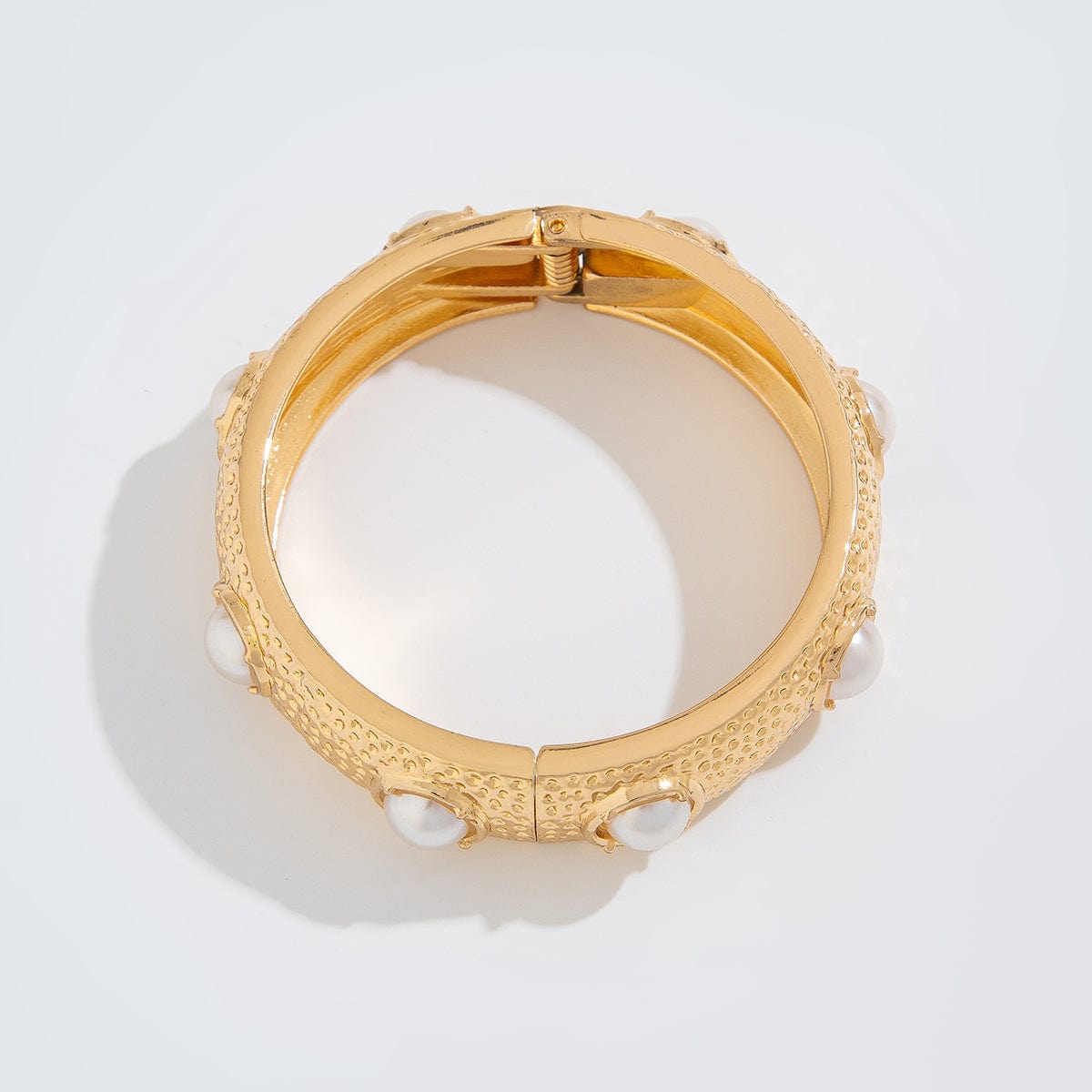 Boho Gold Tone Textured Pearl Bangle Bracelet