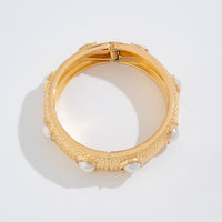 Thumbnail for Boho Gold Tone Textured Pearl Bangle Bracelet