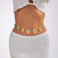 Thumbnail for Boho Gold Tone Turquoise Inlaid Shell Waist Chain - ArtGalleryZen