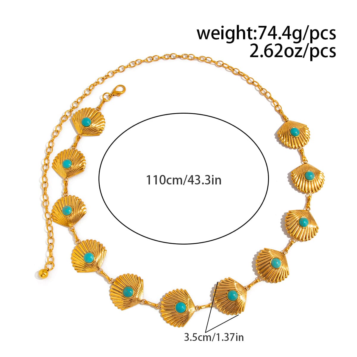 Boho Gold Tone Turquoise Inlaid Shell Waist Chain - ArtGalleryZen