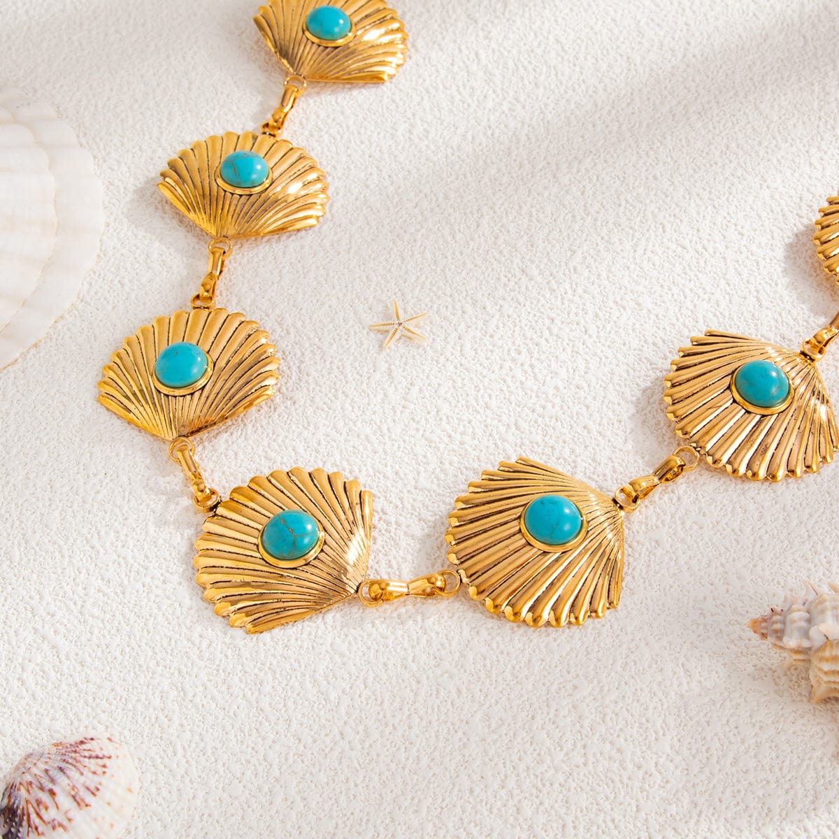 Boho Gold Tone Turquoise Inlaid Shell Waist Chain - ArtGalleryZen