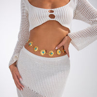 Thumbnail for Boho Gold Tone Turquoise Inlaid Shell Waist Chain - ArtGalleryZen