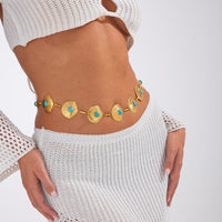 Thumbnail for Boho Gold Tone Turquoise Inlaid Shell Waist Chain - ArtGalleryZen