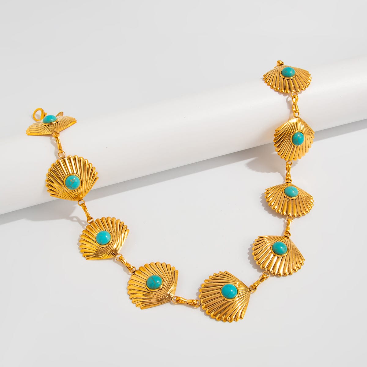 Boho Gold Tone Turquoise Inlaid Shell Waist Chain - ArtGalleryZen