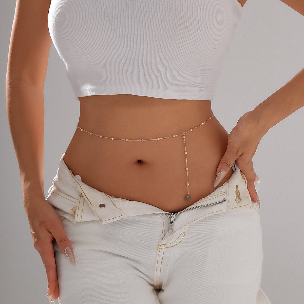 Boho Heart Charm Pearl Waist Chain - ArtGalleryZen