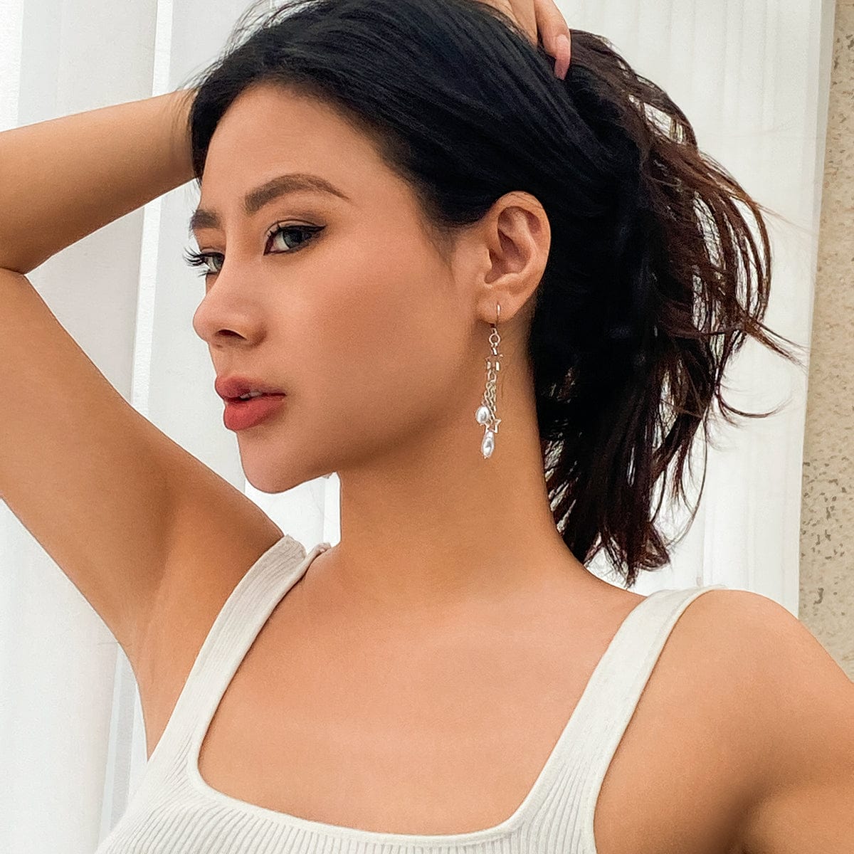 Boho Hollow Star Pearl Tassel Earrings - ArtGalleryZen