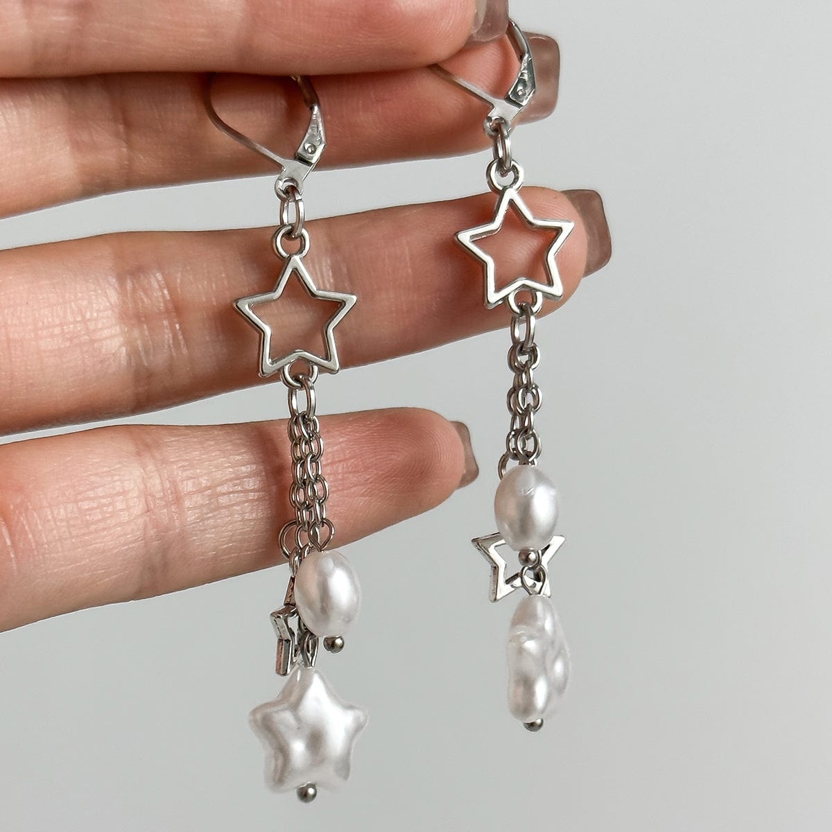 Boho Hollow Star Pearl Tassel Earrings