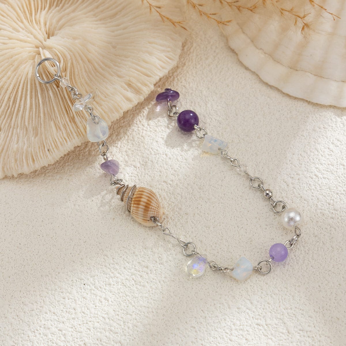 Boho Irregular Crystal Stone Conch Pearl Chain Hair Braids Ring - ArtGalleryZen