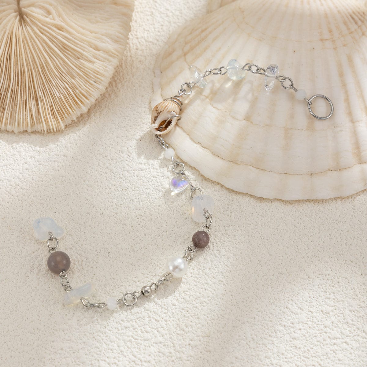 Boho Irregular Crystal Stone Conch Pearl Chain Hair Braids Ring - ArtGalleryZen