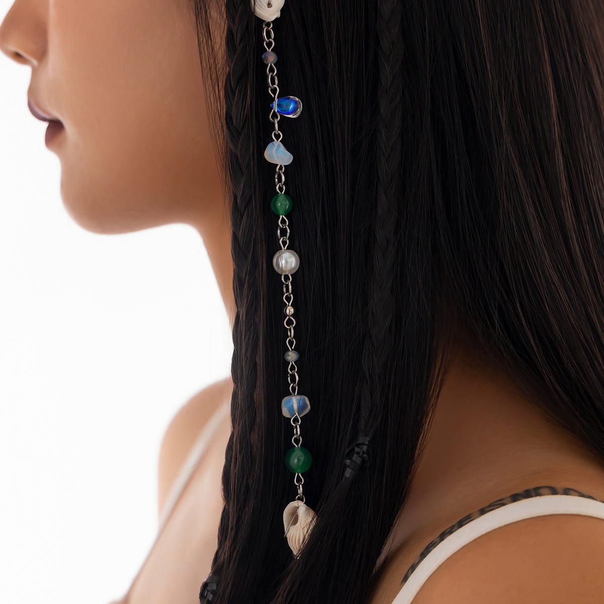 Boho Irregular Crystal Stone Conch Pearl Chain Hair Braids Ring - ArtGalleryZen