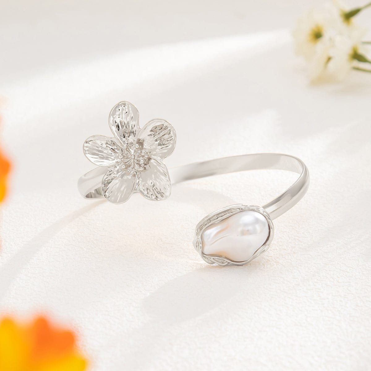 Boho Irregular Pearl Flower Arm Cuff - ArtGalleryZen