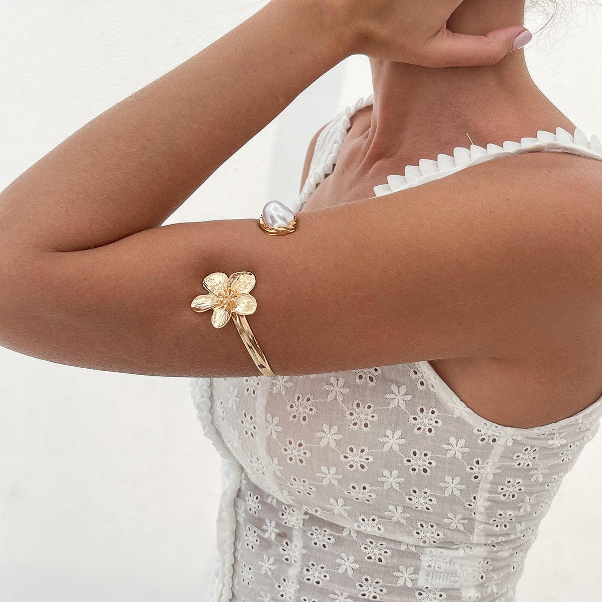 Boho Irregular Pearl Flower Arm Cuff - ArtGalleryZen
