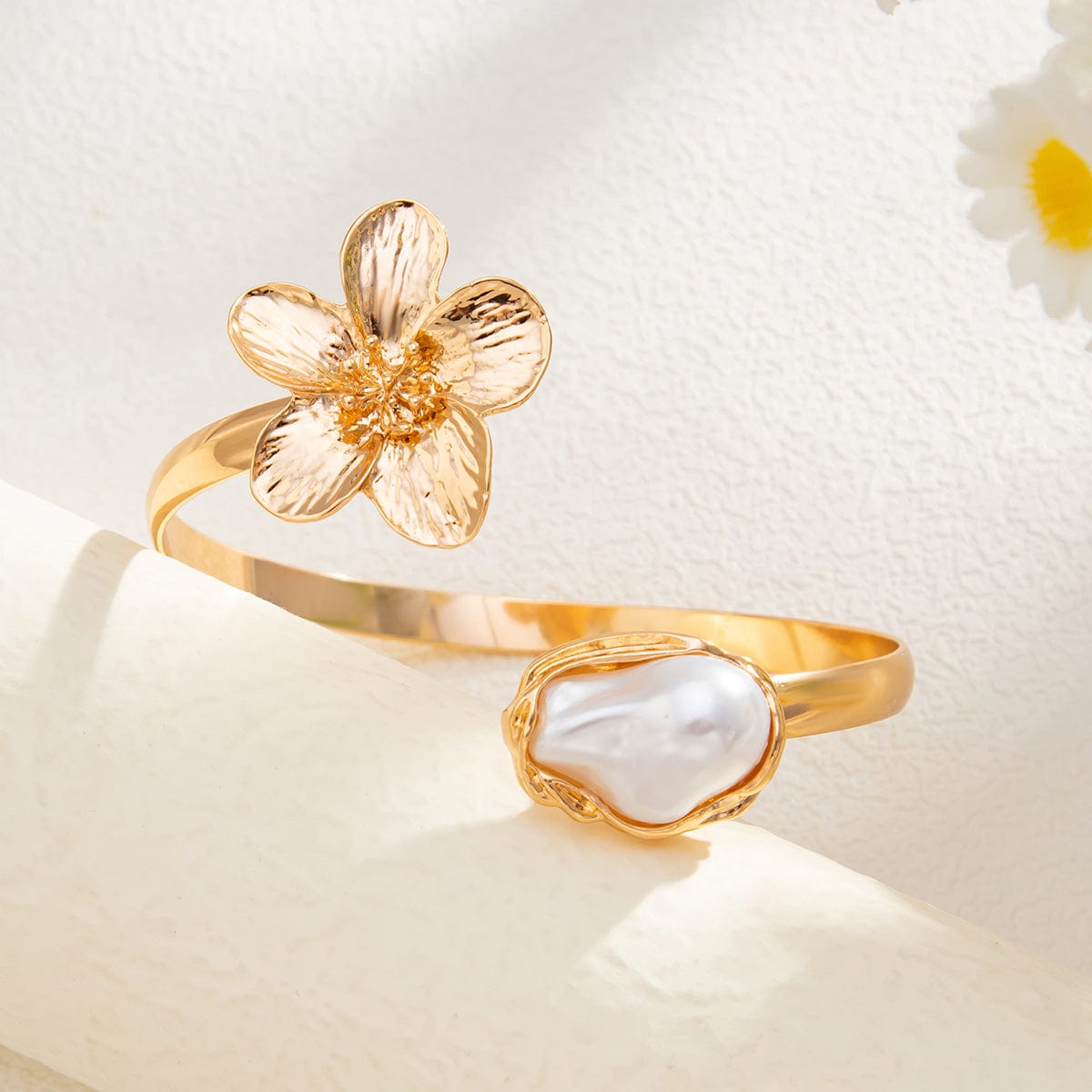 Boho Irregular Pearl Flower Arm Cuff - ArtGalleryZen
