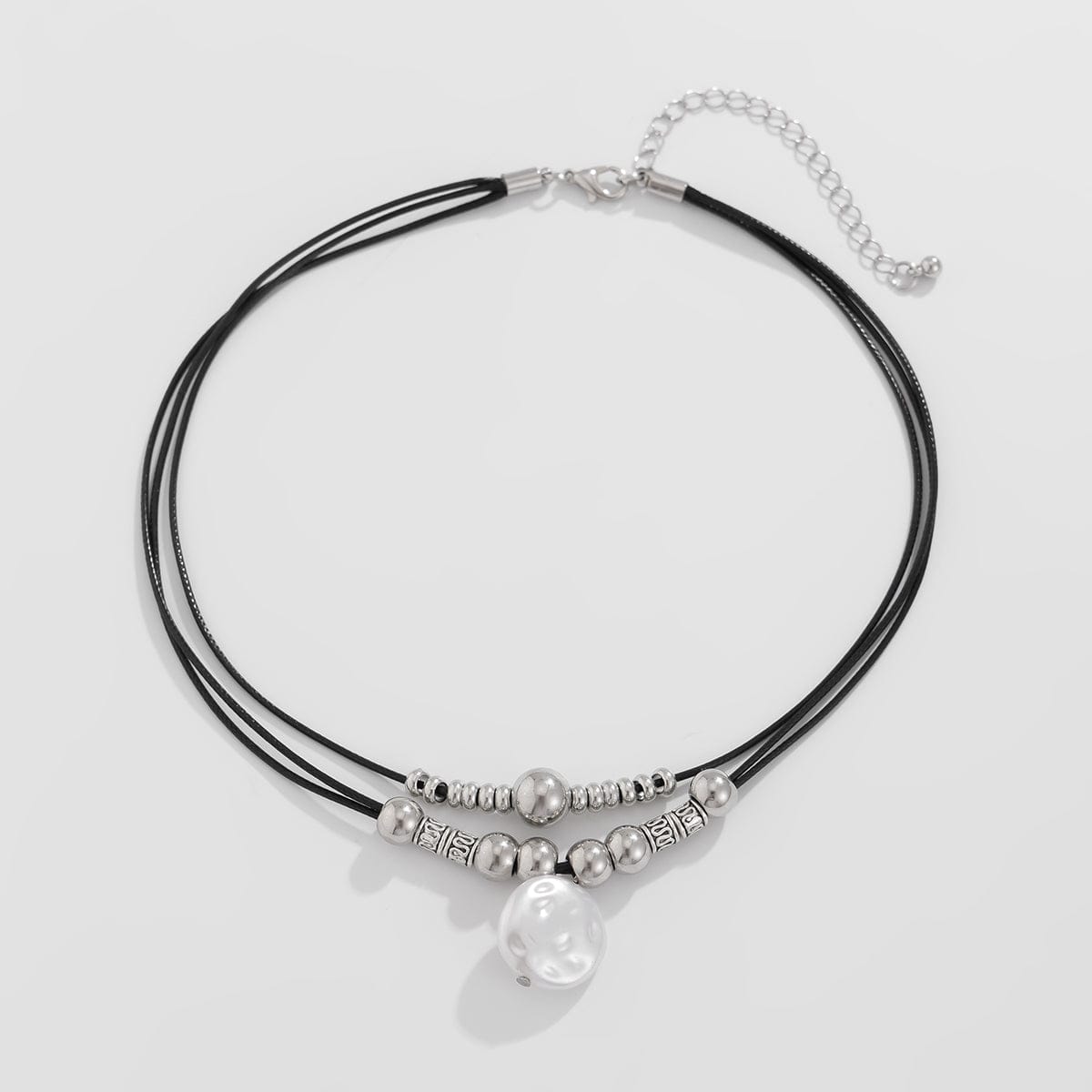 Boho Irregular Pearl Pendant Wax Cord String Necklace - ArtGalleryZen