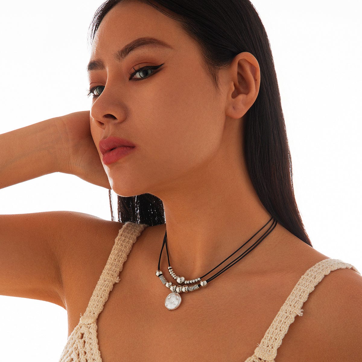 Boho Irregular Pearl Pendant Wax Cord String Necklace - ArtGalleryZen