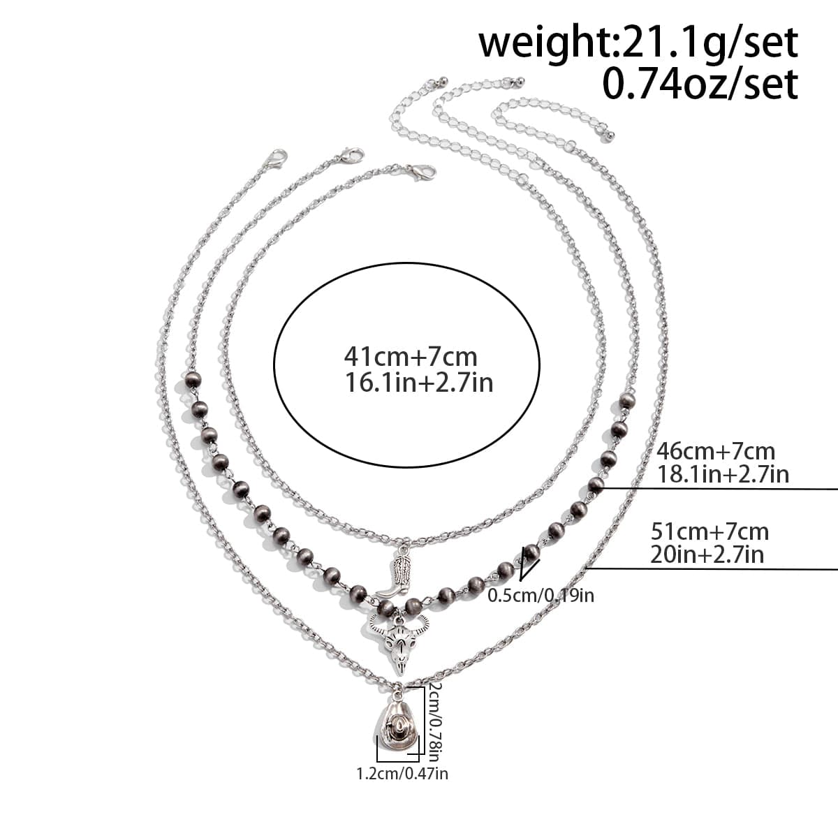 Boho Layered Bull Boot Cowboy Hat Charm Ball Chain Necklace Set - ArtGalleryZen